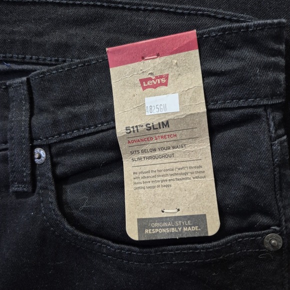 Levis 511 Jeans Mens 36x30 Slim Straight Black Denim Punk Rock 80s USA Grunge - Picture 3 of 12